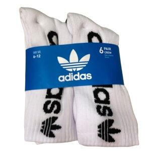 Adidas Trefoil 6 Pair Crew Socks White Shoe Sz 6-12